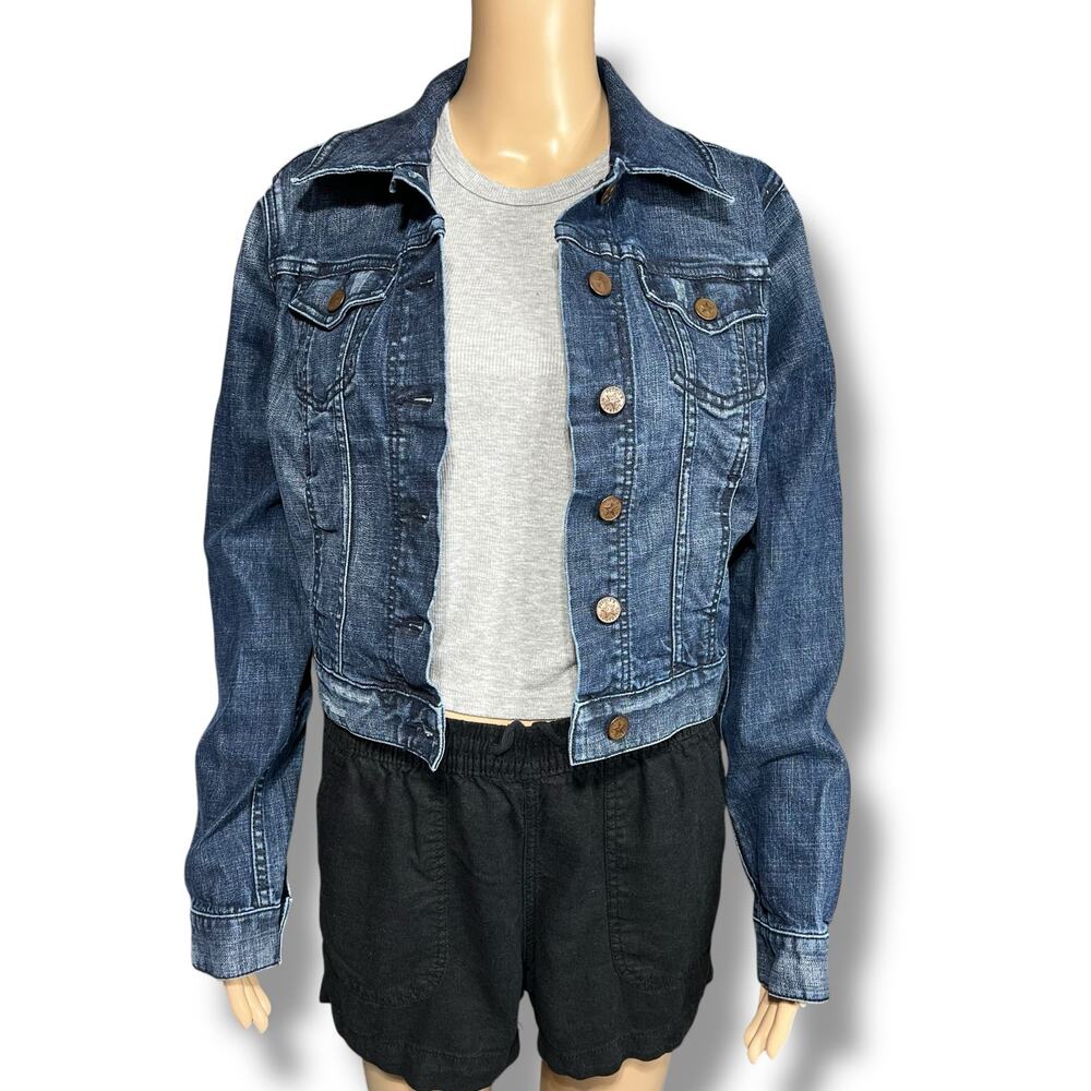 Peoples Liberation Womens Denim Blue Jean Jacket Dark Wash Short Length Medium